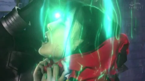 Asian Girl in Red Cape Bondage Scene