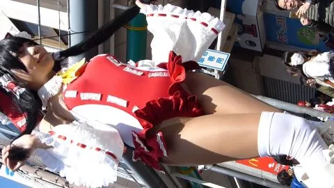 Asian Girl in Red and White Costume Outdoor