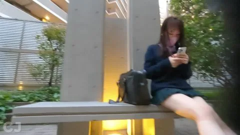 Asian Teen in Blue Outfit on Stairs