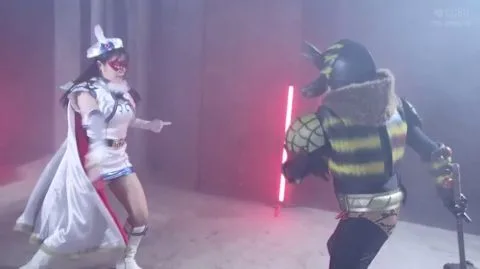 Asian cosplayers in industrial setting