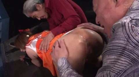 Brunette in Orange Costume with Multiple Partners