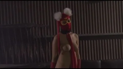 Slim Women in Red Fetish Outfit in Dark Room