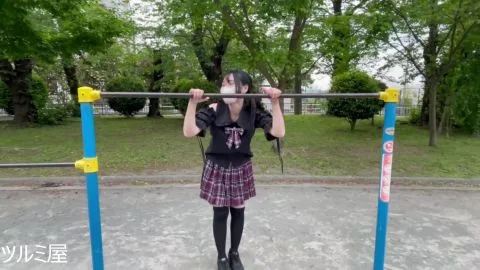 Asian Teen Plays in Playground