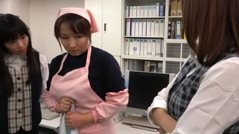 Asian Office Girls in Pink Apron