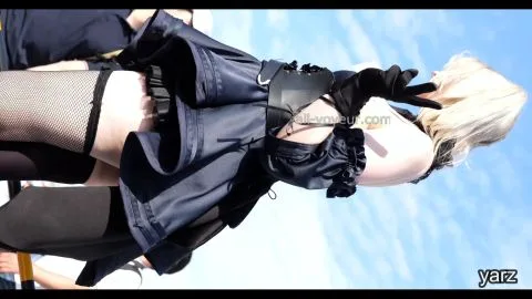 Asian Blonde in Fetish Outfits at Outdoor Event