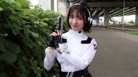Asian Girl in White Uniform and Headphones