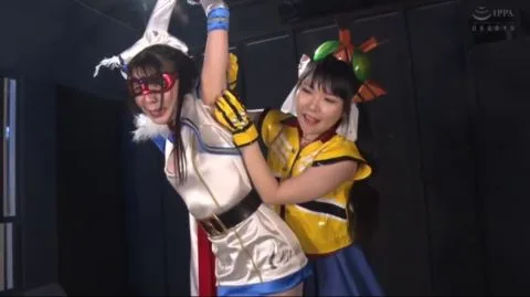 Asian Cosplay Girls Hugging in Dimly Lit Room