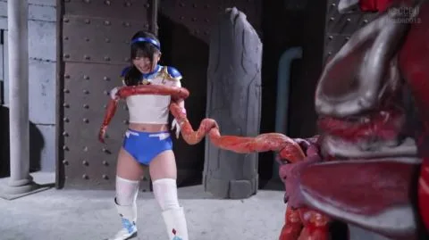 Asian Woman in Sci-Fi Setting with Tentacle Object