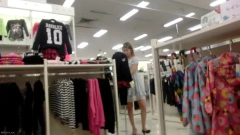 Blonde in White Lingerie with Black Polka Dots