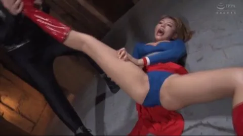 Blonde Asian Supergirl Restrained in Dungeon