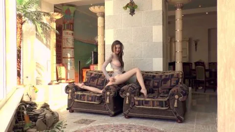 Slender Brunette in Intimate Living Room Moments