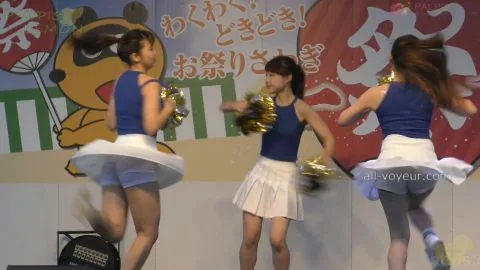Asian Cheerleaders Dance in Blue Tank Tops and White Skirts