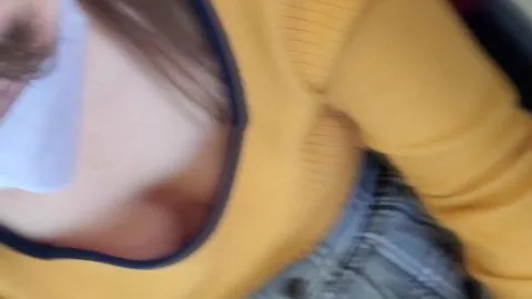 Brunette in Yellow Sweater Exposes Herself