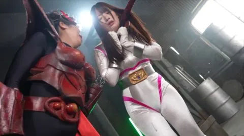 Asian Cosplay Erotica with Red Armor and Neon Lights