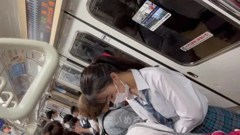 Asian Schoolgirls in Uniform Exposed on Train