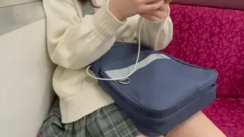 Asian Teen in Plaid Skirt on Train