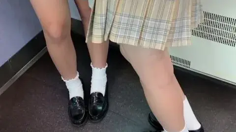 Asian Teens in Plaid Skirts on Subway