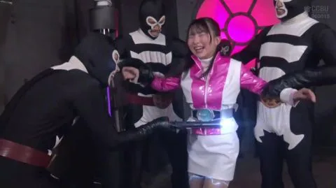 Masked Men Surround Asian Woman in Futuristic Setting