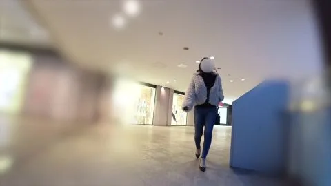 Brunette Exposing Breasts on Stairs