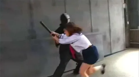 Asian Girl Fights and Hides in Industrial Setting