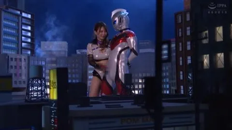 Asian Lesbians in Costume on Rooftop at Night