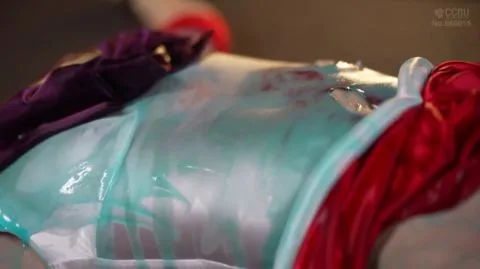 Asian teen in red costume industrial sex scene