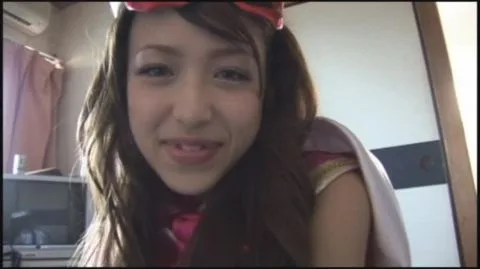 Asian Girl in Red Mask and White Costume