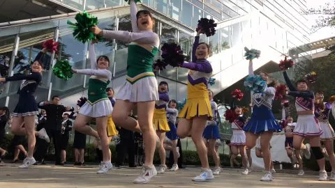 Asian Cheerleaders Outdoor Routine