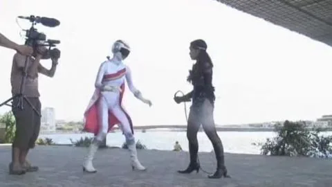 Asian Girls in Costumes Fighting Outdoors