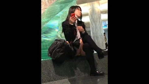 Asian Girl Masturbating on Bench