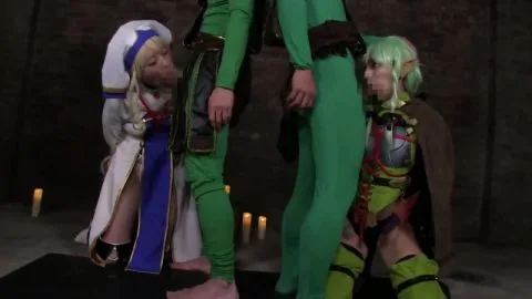 Asian Cosplay Lesbians in Dimly Lit Dark Room