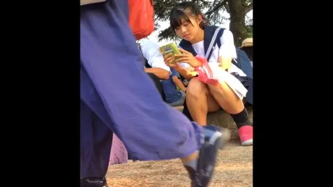 Asian Teens in School Uniforms Outdoor Encounter