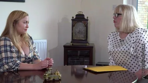 Blonde Women Engage in Lesbian Activity in Office and Living Room