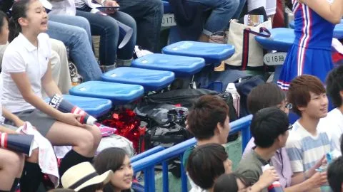 Asian Cheerleaders in Blue Uniforms