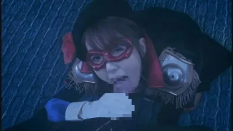 Asian Girl in Red Mask and Lingerie