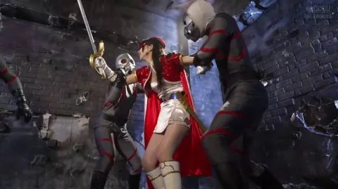 Asian Performers in Costume Fight Scene