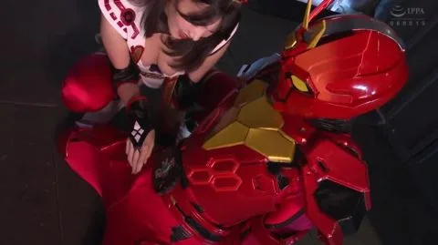 Asian Woman in Red Robot Costume Intimate Moments