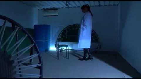 Asian in Red Costume Masturbates in Industrial Setting