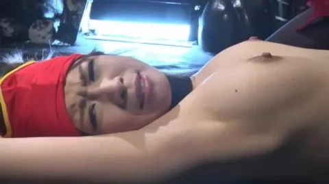 Asian Girl in Red Mask Restrained and Naked