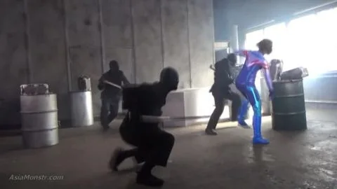 Asian Girls in Costumes Fighting and Embracing