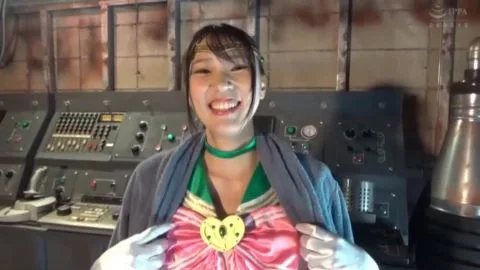 Asian woman in green choker fights off armored attacker