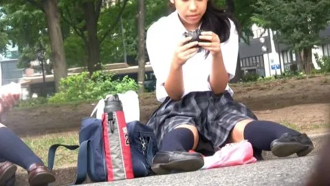 Asian Schoolgirls in Uniform Funneling in Park