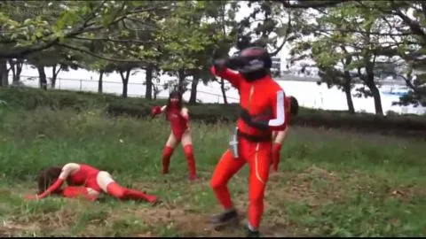 Asian Women in Red Bodysuits Outdoor and Indoor Scenes