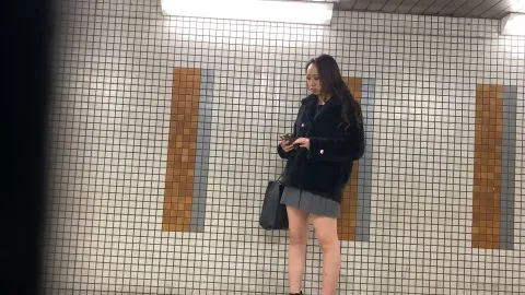 Asian Teen Exposed on Subway Platform