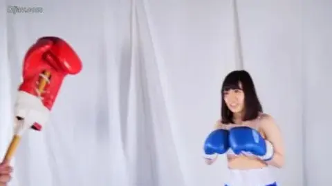 Asian Boxing Girl in White Bra and Blue Skirt